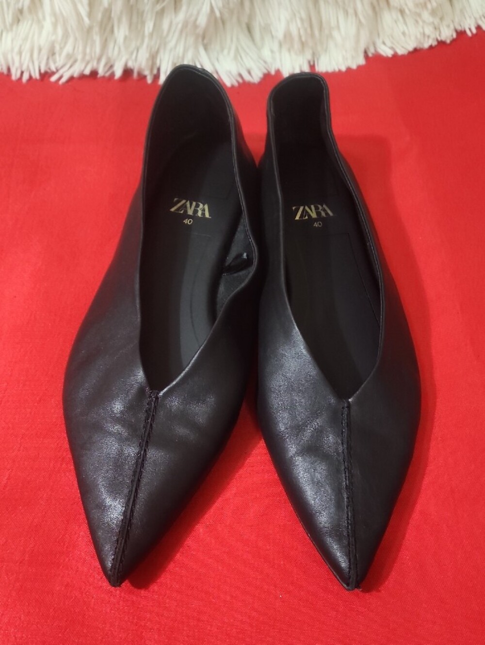 Zara Black Pointed Leather Ballet Flats